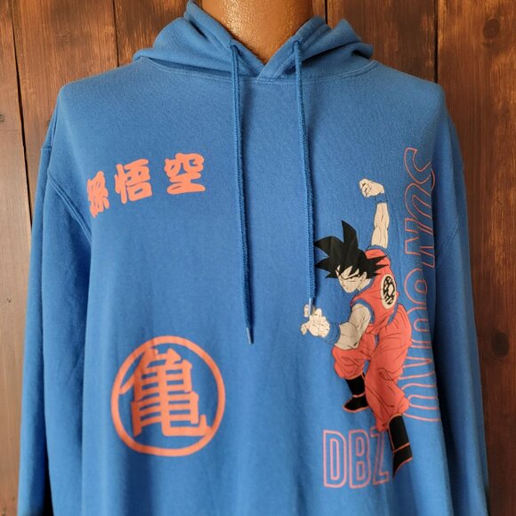 Mens Dragonball Z Blue/Black Son Goku Premium Logo Hoodie Sweatshirt Sz 2XL - Picture 5 of 12